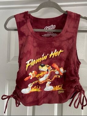 Maroon Tie-Dye Flamin' Hot Cheetos Graphic Crop Tank